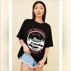 Nasty Gal Black Tee Camp Wilderness Crew Neck Graphic T-Shirt
